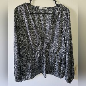 Trendy Modern Black and White Women's Top With Ties In Front